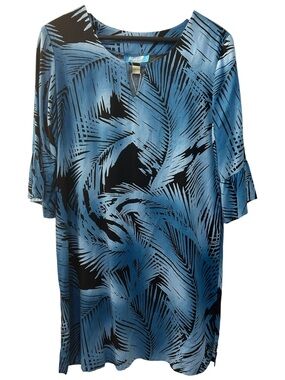KAI CLOTHING Blue Black Palm Print Dress Sz M Made in Hawaii New